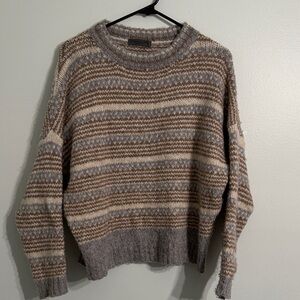 Striped Knit Sweater - Brown and Gray